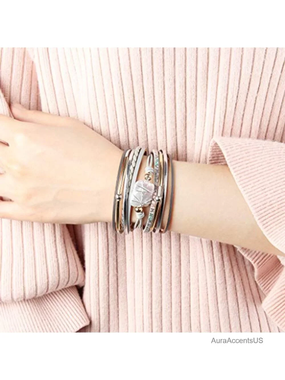 Handmade Leather Cuff Wrap Bracelet with Baroque Pearl Boho Jewelry